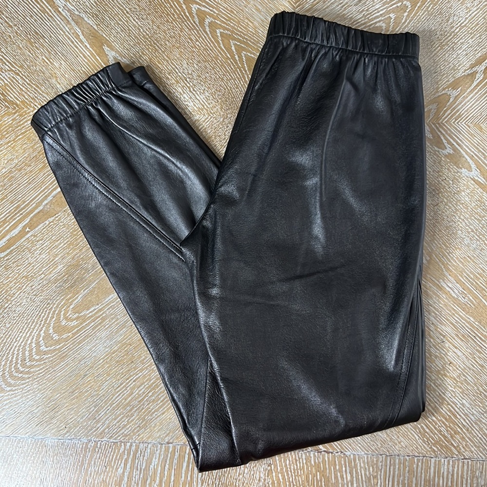 VINCE Black Leather Relaxed Elastic Waist Jogging Pants S - Picture 7 of 16